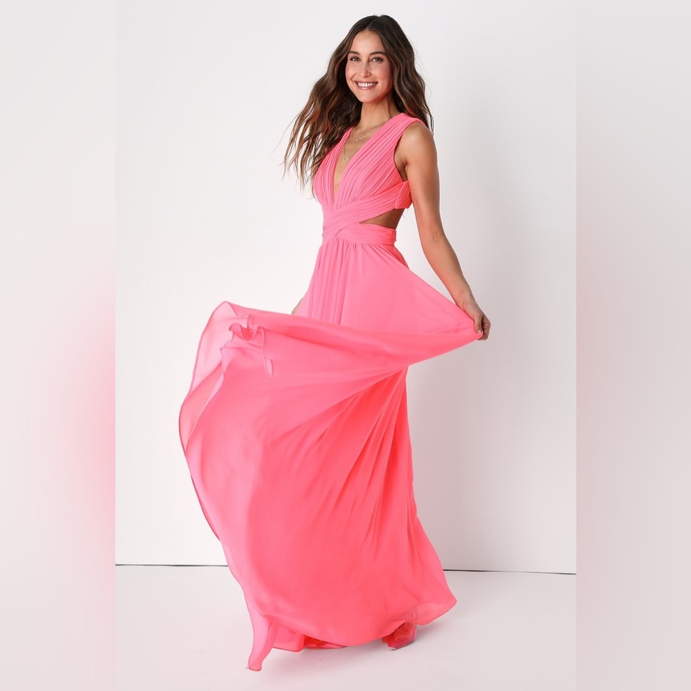 Lulus-Vivid Imagination Neon Pink Cutout Maxi Dress (Small)